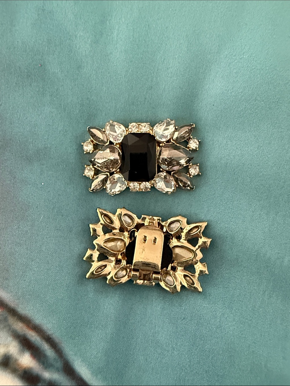 Gold-Tone Black Crystal Clip-On shoe accessories, - Elegant Statement Jewelry